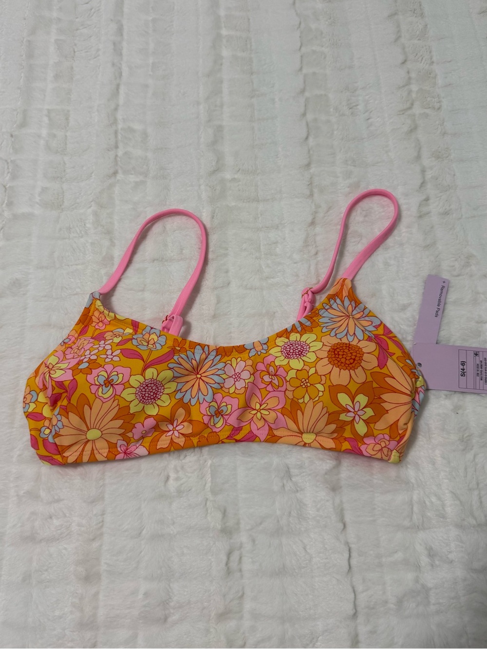 NEW Target Wild Fable Pink and Orange Floral Bikini Top Adjustable Straps sz. S
